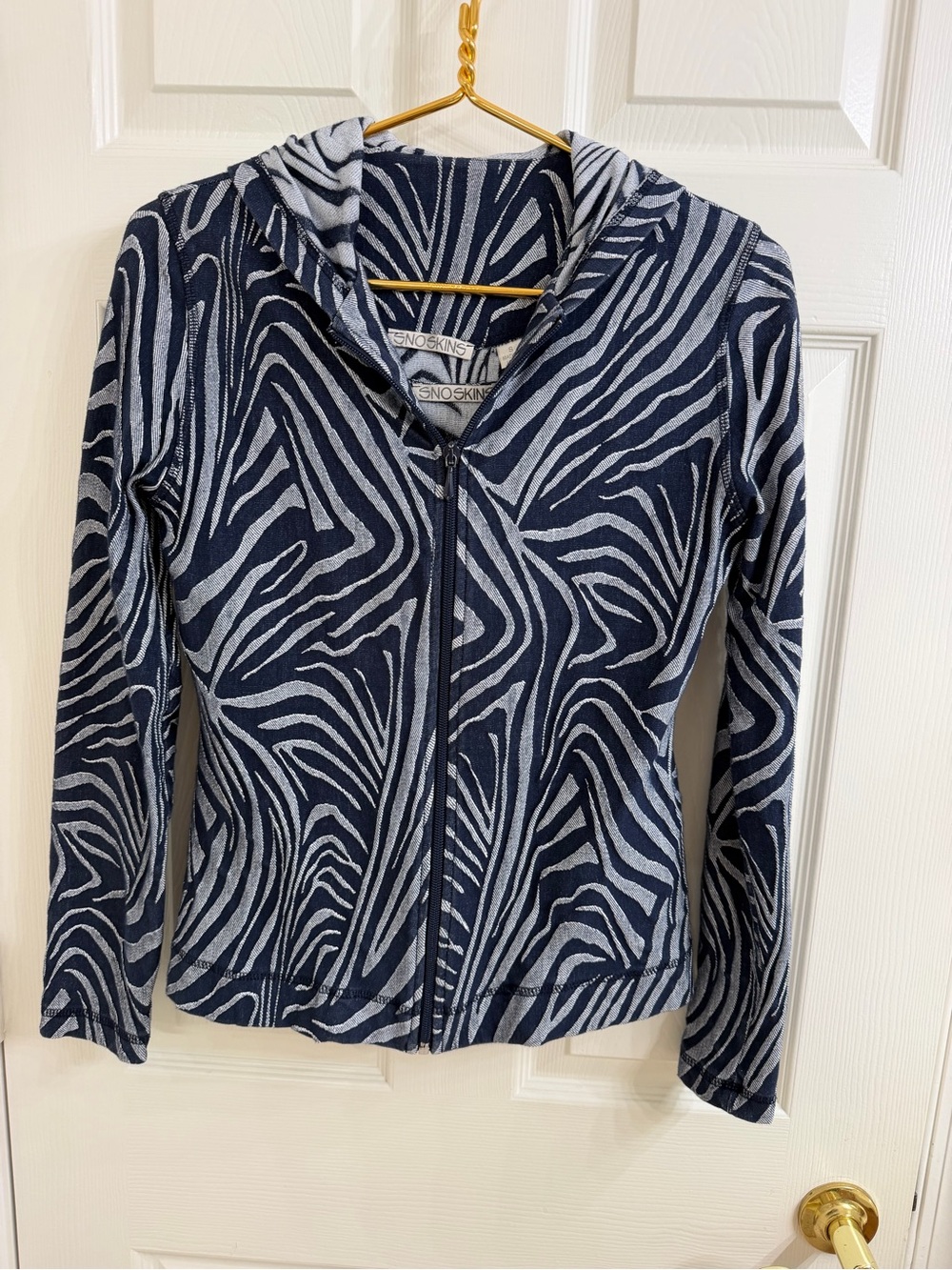 SNO SKINS Navy and Light Gray Zebra-Print Zip Hoodie & Tank Top Size S
